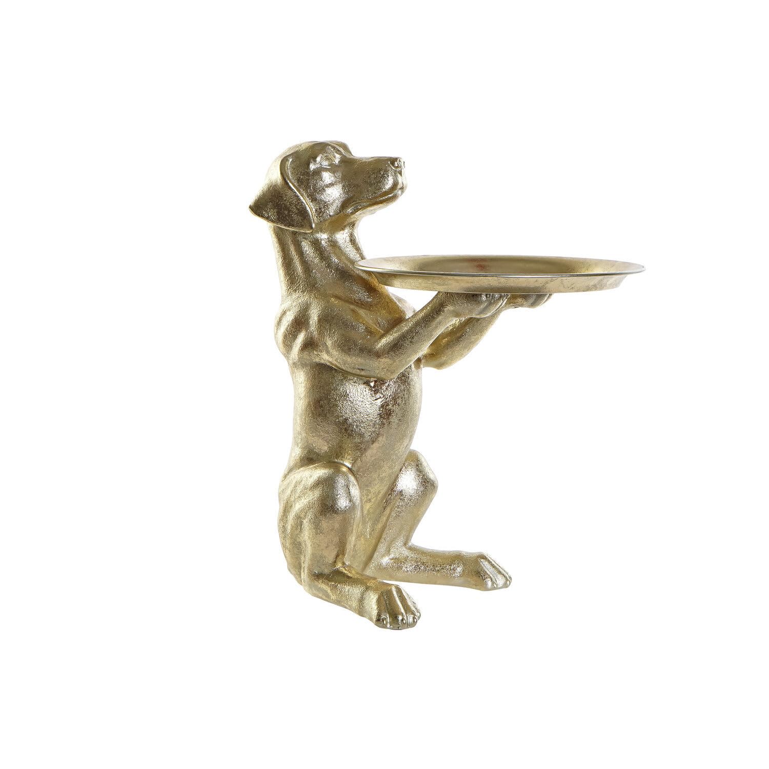 Sculpture de chien en résine luxe et son plateau doré design haut de gamme