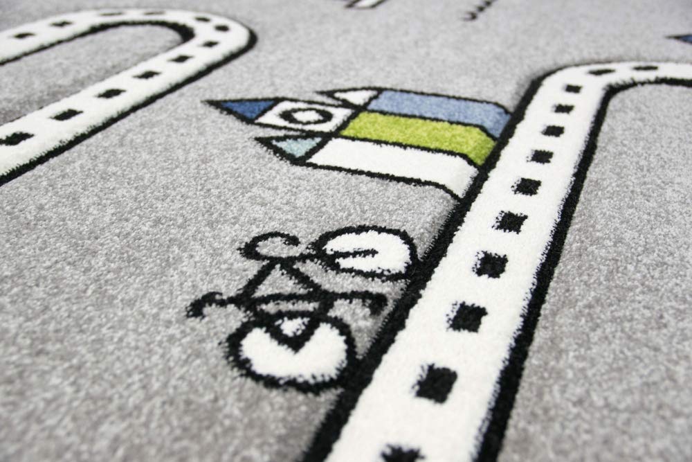 Tapis pour enfants tapis de route avec rues et maisons gris Größe 80x150 cm