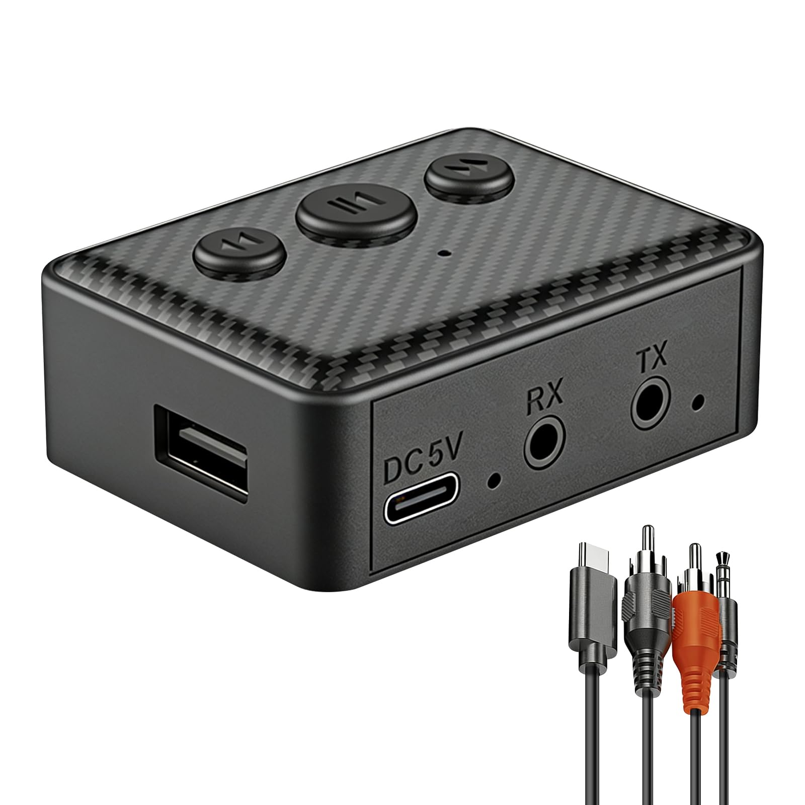 Adaptador Audio Bluetooth 6.0 Transmisor & Receptor 2-en-1,Bluetooth Adapter Receiver Transmitter,para Coche,TV,Altavoces & Cadena de Música con RCA,Cables AUX 3.5mm & RCA,Reproducción USB