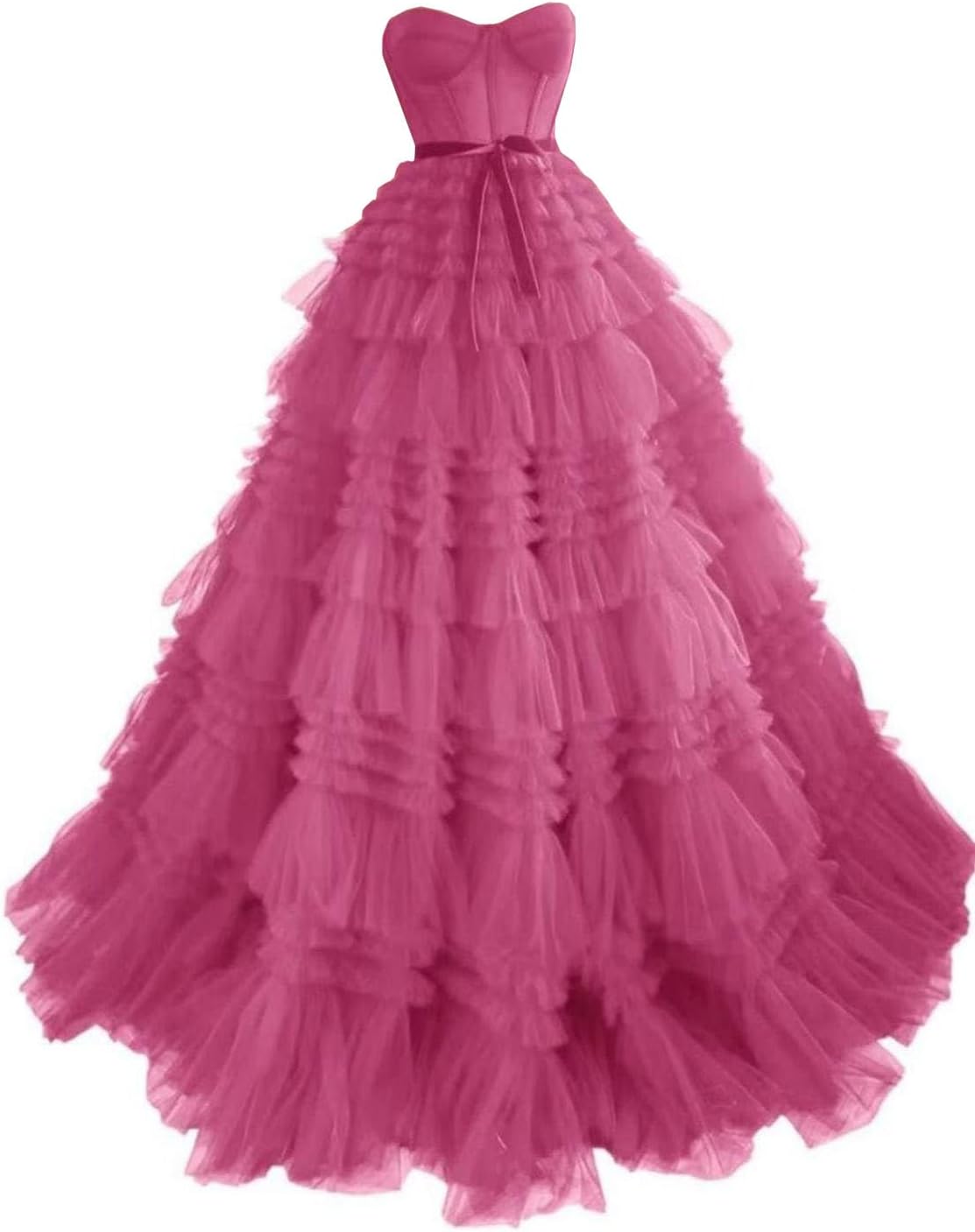 Strapless Tiered Tulle Prom Dresses Long Ball Gowns A-Line Ruffle