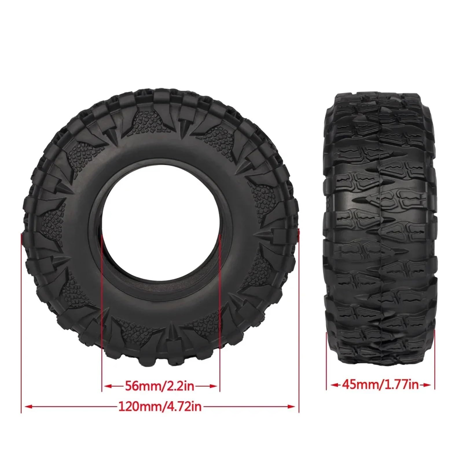 para SCX10 II para Capra para Wraith para TRX4 D90 CC02 para RGT 86190 AXX4 YK4103 1/10 2, ''neumáticos 120x45mm Caucho RC Camiones Coche Orugas Juego NeumáTicos Ruedas RC