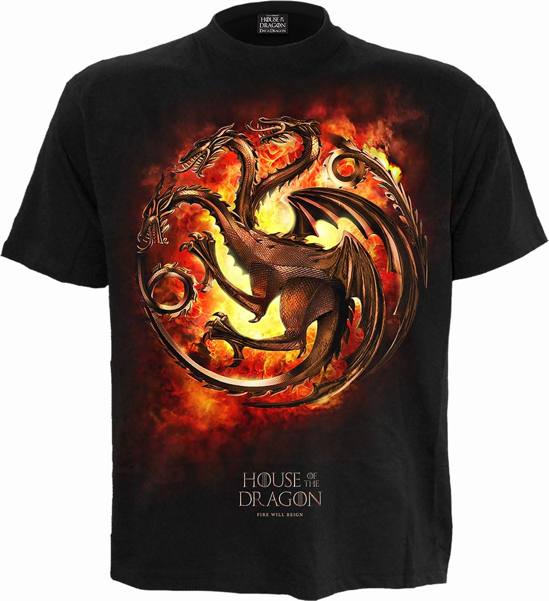 Spiral Men's Black Hbo - Hod - Dragon Flames - Front Print T-Shirt - L