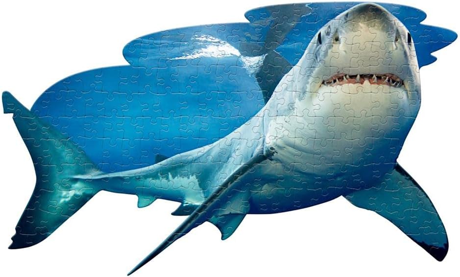 Madd Capp LiL' SHARK 100 Piece Jigsaw Puzzle For Ages 5+ - 4013 - Unique Animal-Shaped Border, Poster Size when completed, Oversized Puzzle Pieces For Easy Handling, Includes Educational Fun Facts