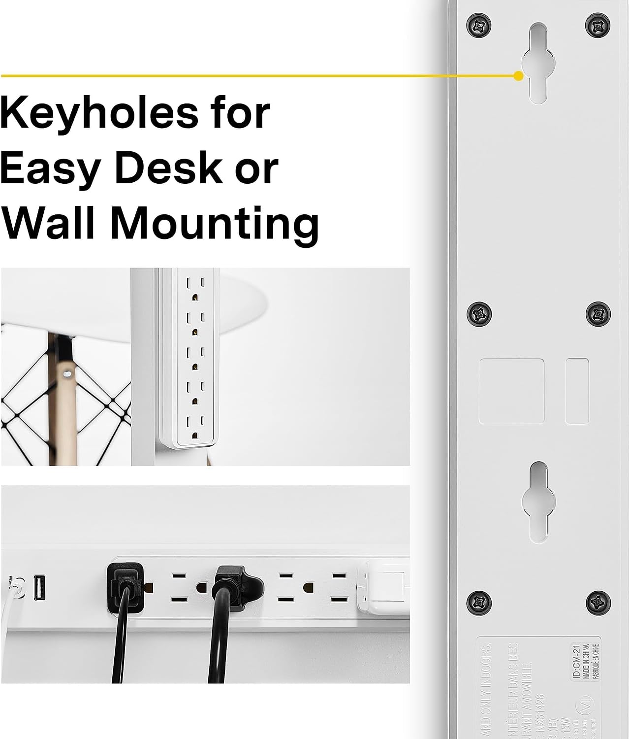 Keyholes for Easy Desk or Wall Mounting