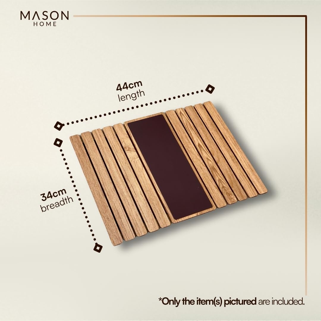 MASON HOME Sofa Rectangular Armrest Tray - Light Brown Full Grain Bamboo Wood with Anti Slip Pad | Dining Tray | Home & Office Décor | Furniture | Serving Platter for Drinks - Appetizer - Snack Bowls
