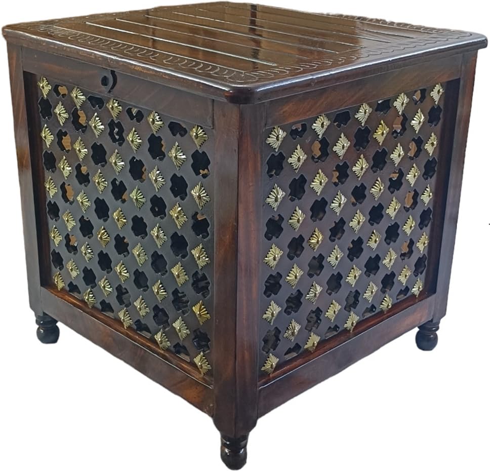 Teak (Sagun) Square Bedside Table | Perfect for Living Room or Bedroom Furniture | Engineered Wood Construction | Brown | D-05-image-18