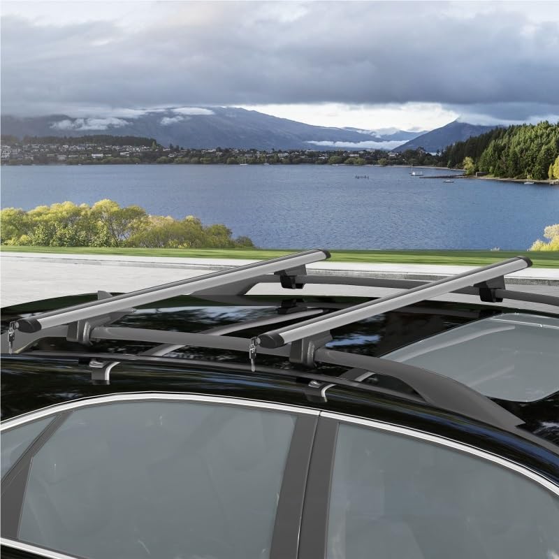 Portaequipajes para techo de automóvil con barra transversal de 123,5 cm y sistema con cerradura 3