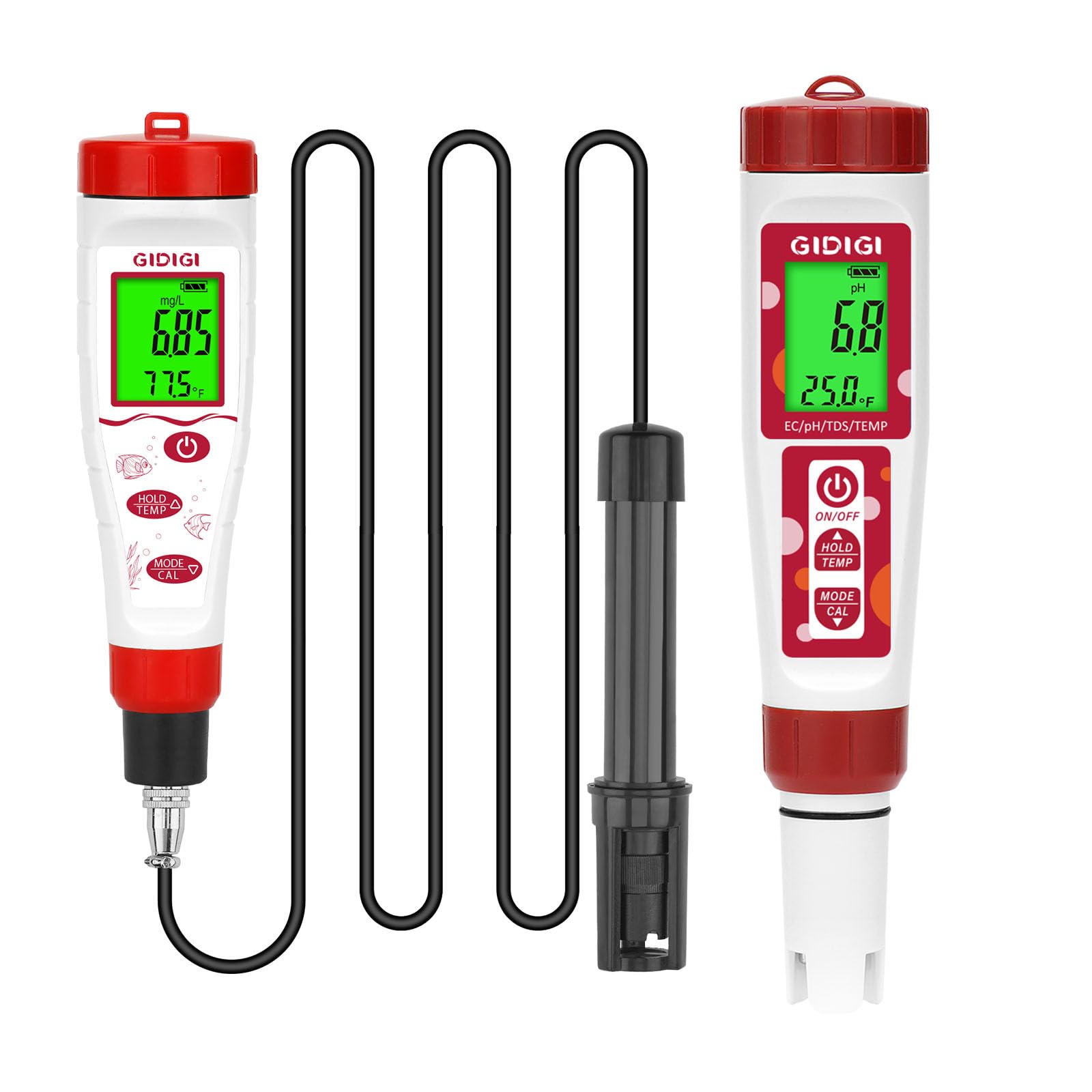 GIDIGI Digital Dissolved Oxygen Meter displaying mg/L and percentage modes in an aquarium