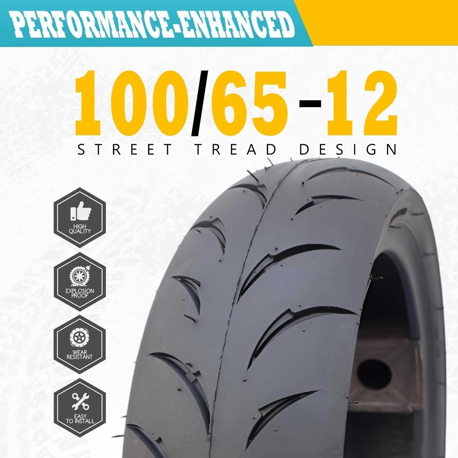 100/65-12 Opona Bezdętkowa do Motocykla Dwukołowego, 12 Cali Opona Miejska z Niskim Oporem Toczenia 100 65 12 TL Zamiennik Przednia Tylnia