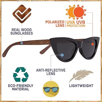 Woodies Cat Eye Black Sunglasses with polarized lenses