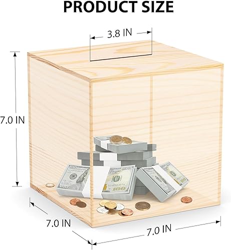Miniatura 9 de Alcancía para adultos, alcancía creativa para dinero real, caja de dinero de madera natural, solo puede salvar la alcancía que no se puede sacar