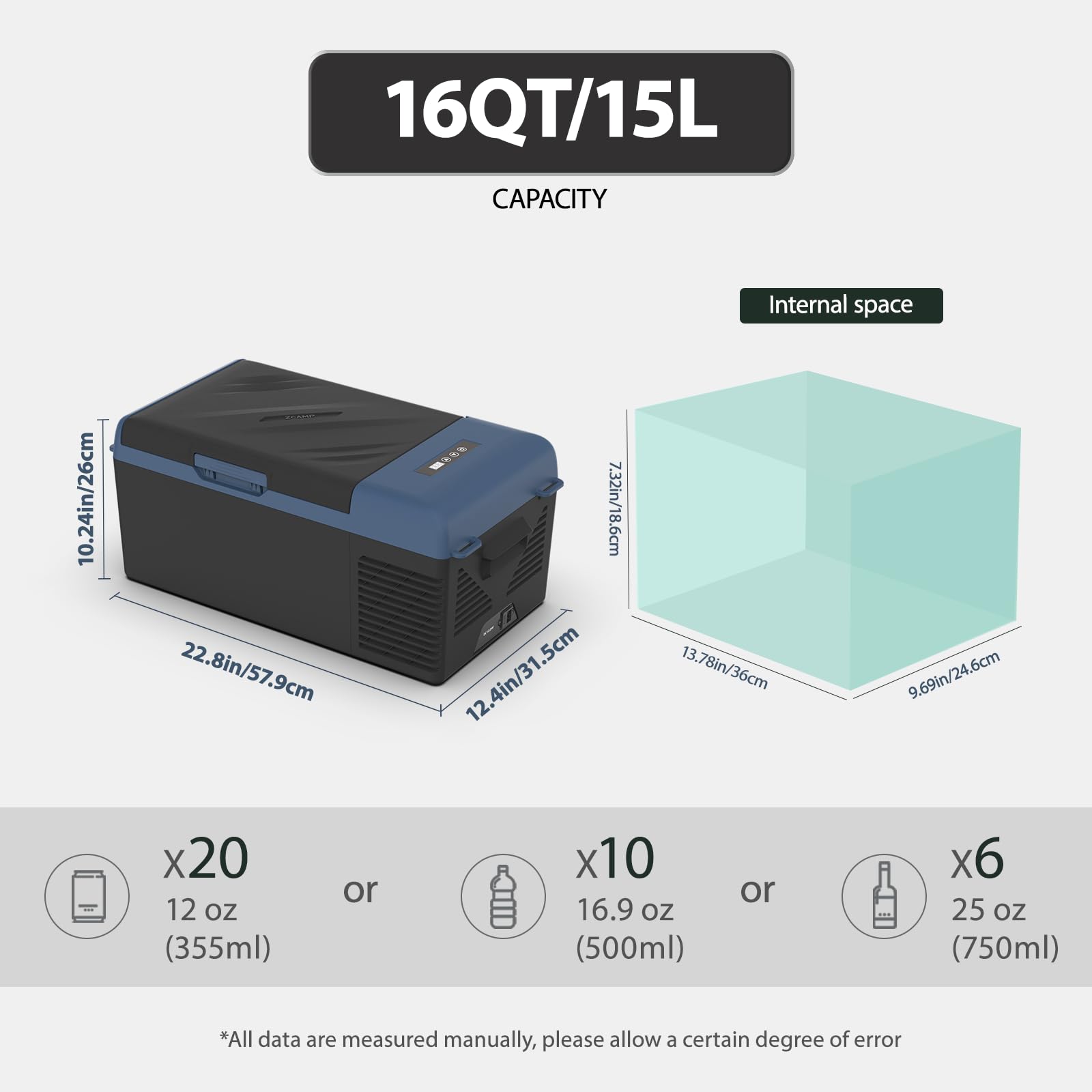 KI15 16 litrów lodówka 12 V, przenośna zamrażarka, chłodziarka samochodowa 12 V, sterowanie aplikacją, 12/24 V DC 100-240 V AC na kemping, podróże, ciężarówki