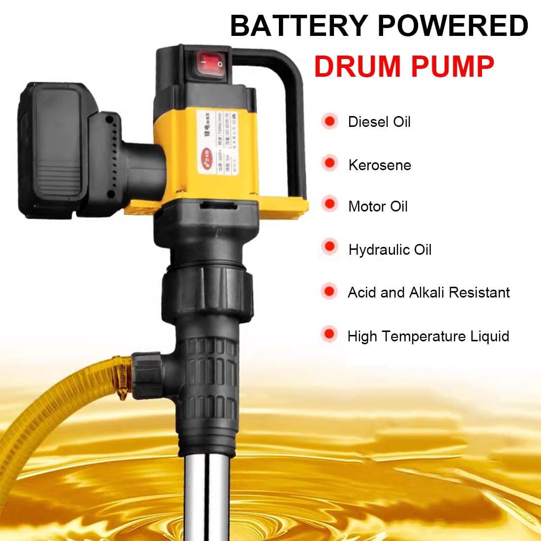 Bomba de transferencia de aceite inalámbrica con motor sin escobillas, flujo ajustable de 10-130 l/min, cabezal de 7 m para aceite de motor, combustible, líquidos de alta viscosidad