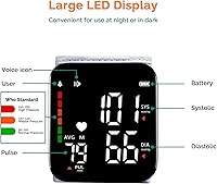 Vista 6 de Monitor de presión arterial de muñeca automático con brazalete de presión arterial de muñeca que habla, pantalla completa LED digital, máquina