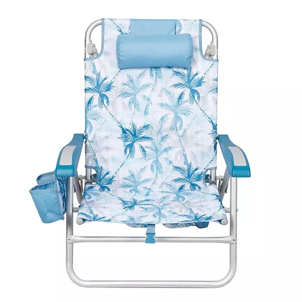 Member's Mark Beach Chair, Palm Tree Print, Reclining Backrest, Blue and White