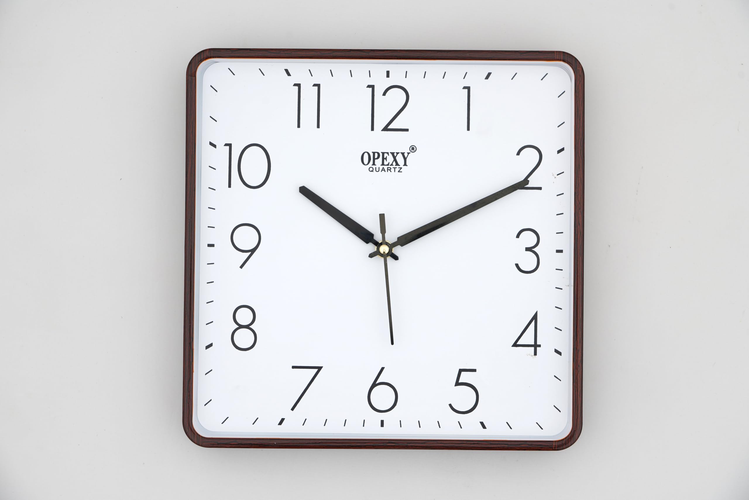 square quartz wall clock, silent analog wall clock with slim lightweight design, easy-to-read numbers, modern decorative clock for living room, bedroom, office & kitchen, 10 inch, dark wood