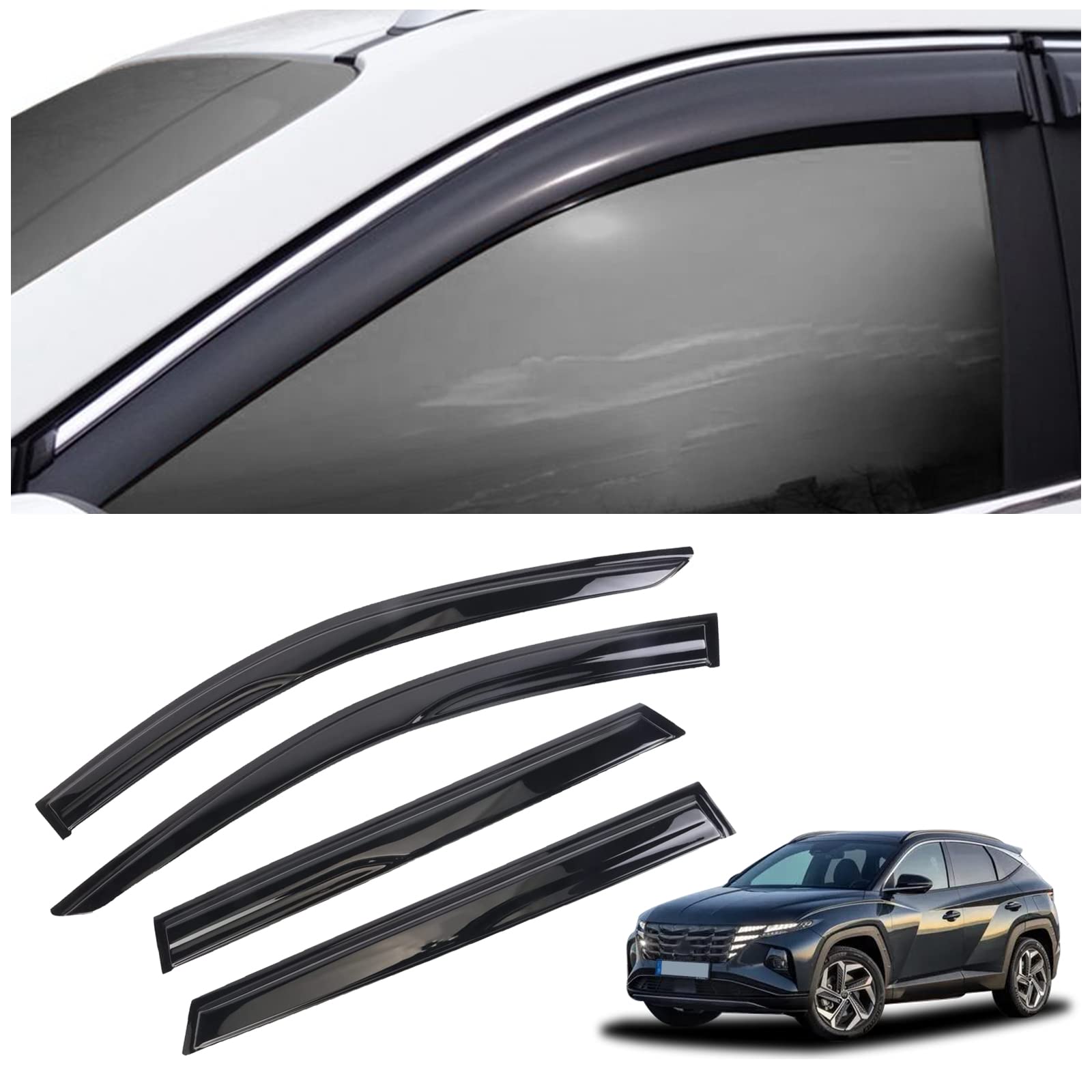 Photo 1 of SAOKNCE 4 Pieces Tape-on Extra Durable Rain Guards Fit for Hyundai Tucson 2022 2023,Window Deflectors,Window Visors (Smoke Black)