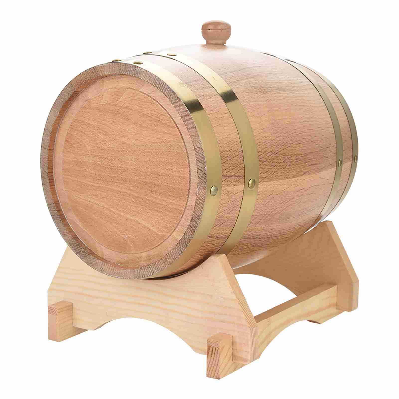 Vino in legno di quercia vintage, rovere artigianale per birra, whisky, rum, porto, capacità 1,5 l 3 l 5 l 10 l con rubinetto e supporto in plastica, testato a pressione per (aceto)