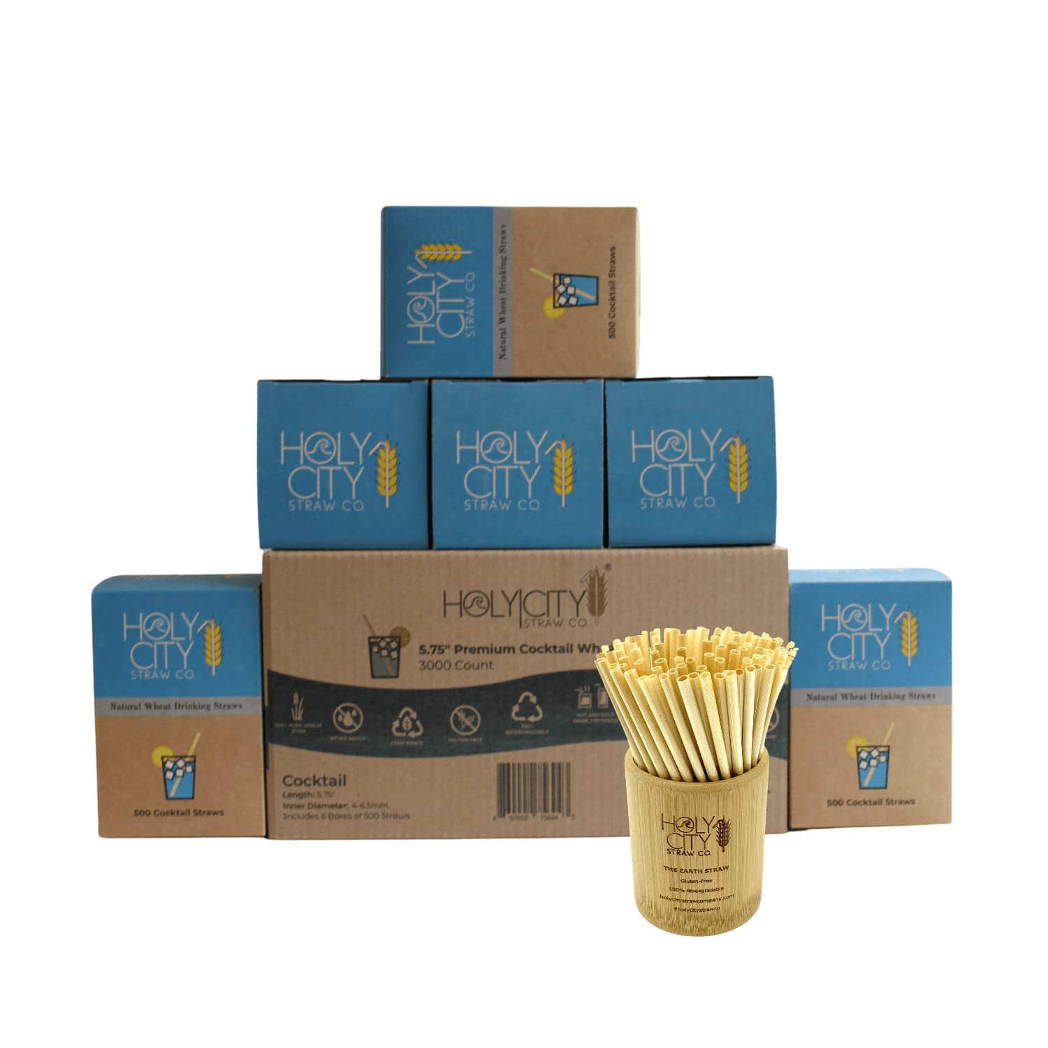 Holy City Straw Co. Premium Cocktail Wheat Stem Straws | 3000ct. | 5.75" | 100% Biodegradable, 100% Plant-Based, Never Soggy, Gluten-Free | More Eco-Friendly than Paper, Plastic & Bioplastic Straws