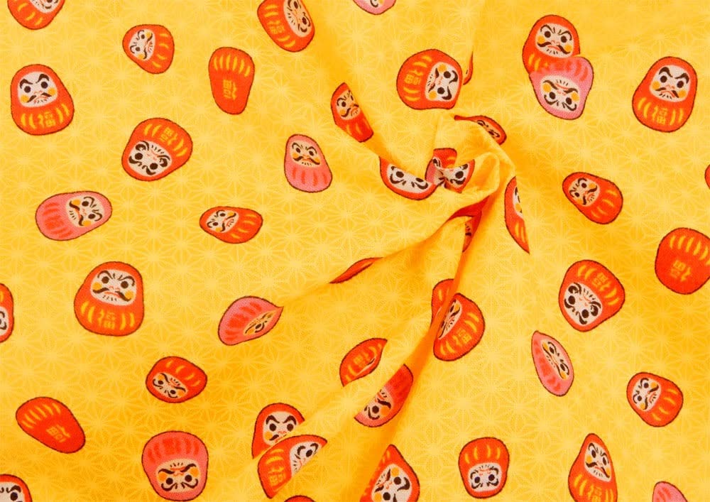 Amazon | 和柄 生地 ダルマ 福だるま 麻の葉 縁起物 スケアー プリント