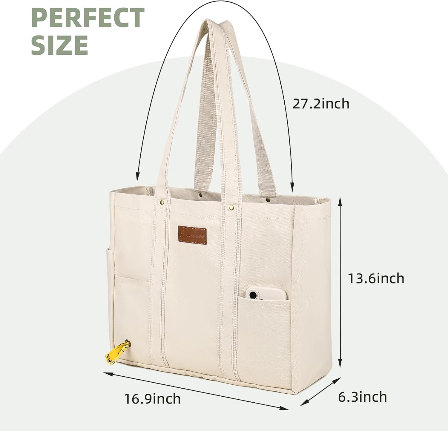 Heavy Duty Canvas Travel Tote Bag for Women, Large Reusable Grocery Shopping Bag with Reinforced Handles - Image 5
