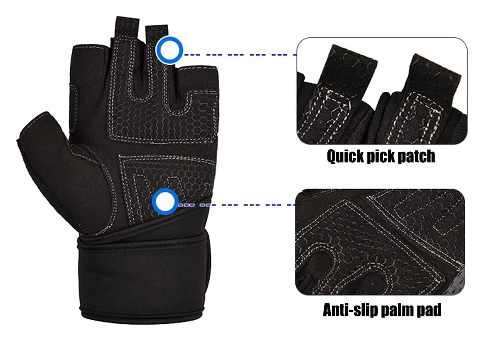 Guanti da guida senza dita, Guanti sportivi, Guanti mezze dita, Guanti da palestra Guanti traspiranti for sollevamento pesi con supporto completo for il polso Imbottito for uomini e donne Protezione m