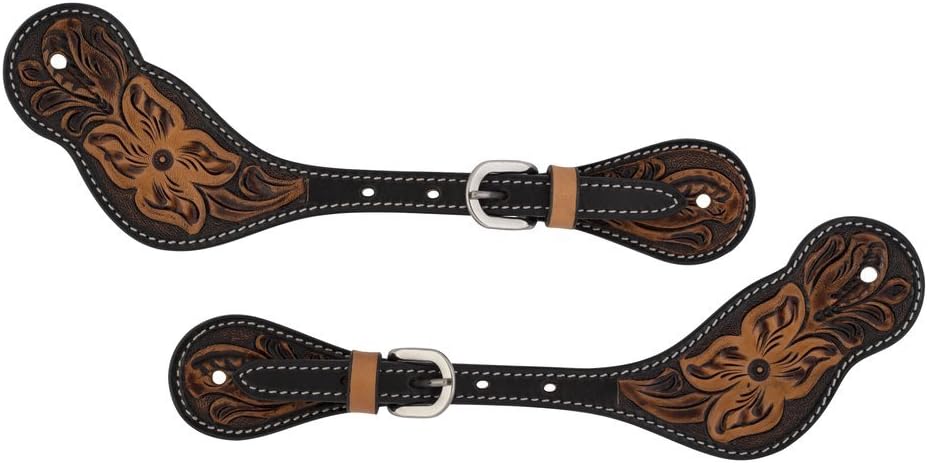 45-0400 Men's Floral Tooled Spur Straps, Light Oiled