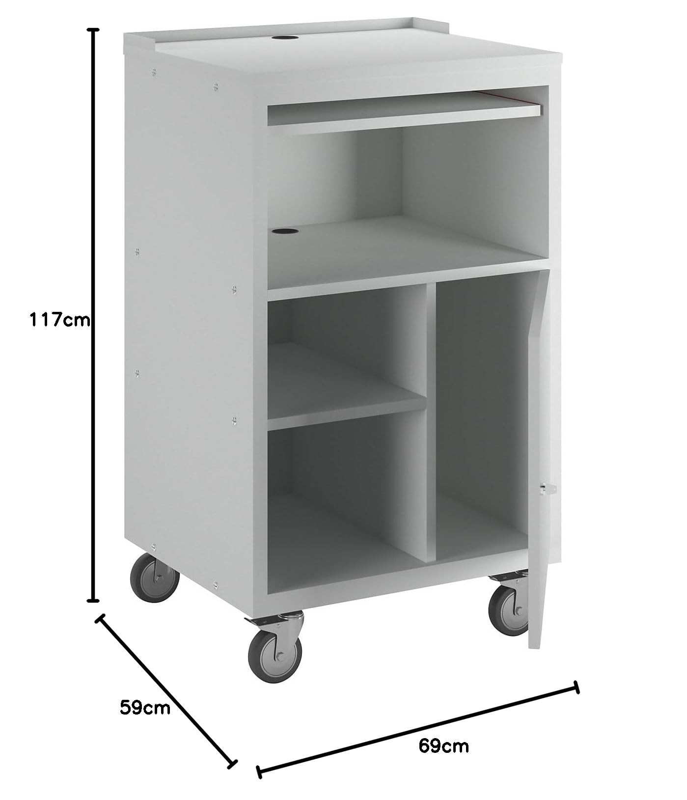 eurokraft | PC-Pult | mobil | HxBxT 1170 x 690 x 590 mm | lichtGrau RAL 7035