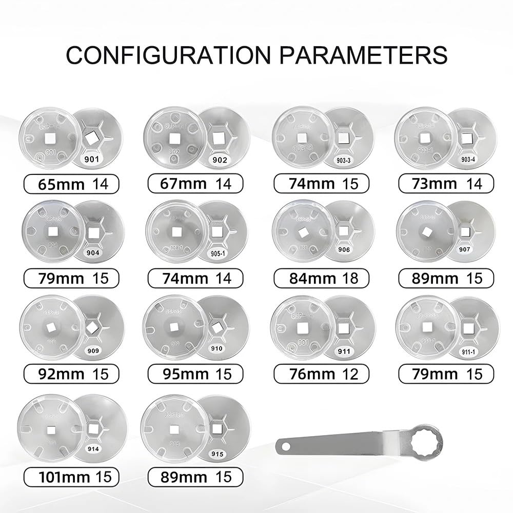 Juego De 15 Piezas Llaves Vaso Para Filtros Aceite Y Tapones Coche, Kit Herramientas Para Extraer Entrada 1/2" (12,5 Mm) Filtro de aceite