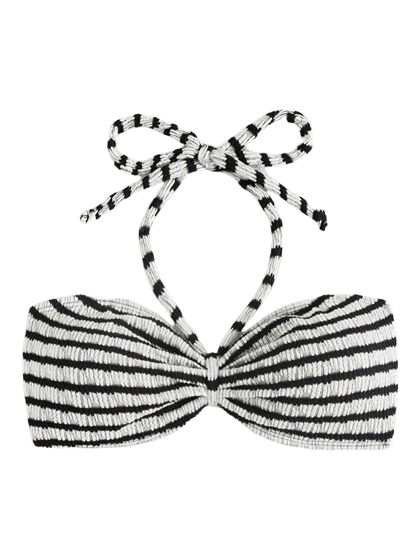 Women's Tie Halter Neck Bandeau Bikini Top Striped Padded Tube Bathing Suit Tops