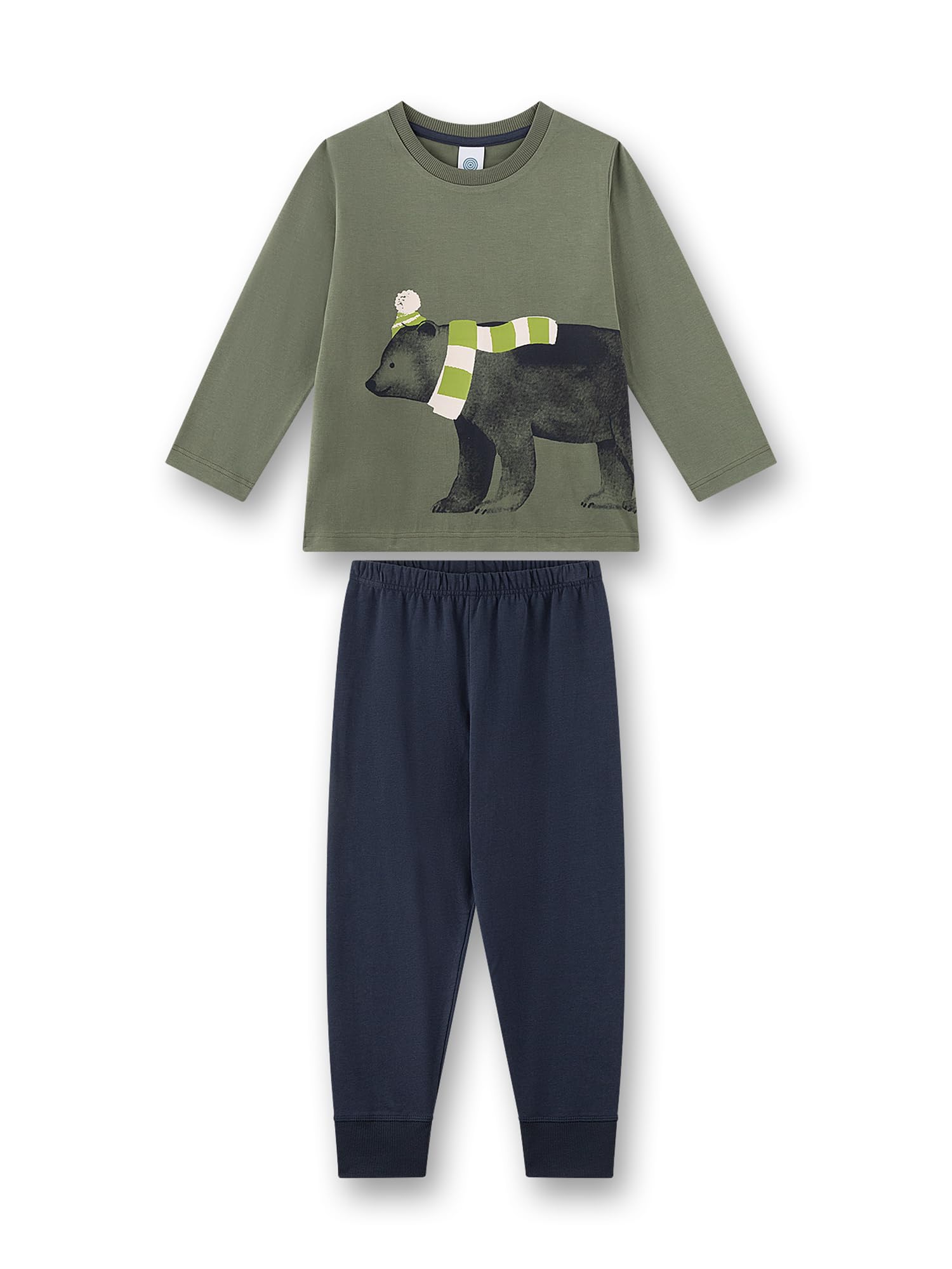 Sanetta Pigiama lungo per bambini, motivo orso cachi, in cotone, colore: verde