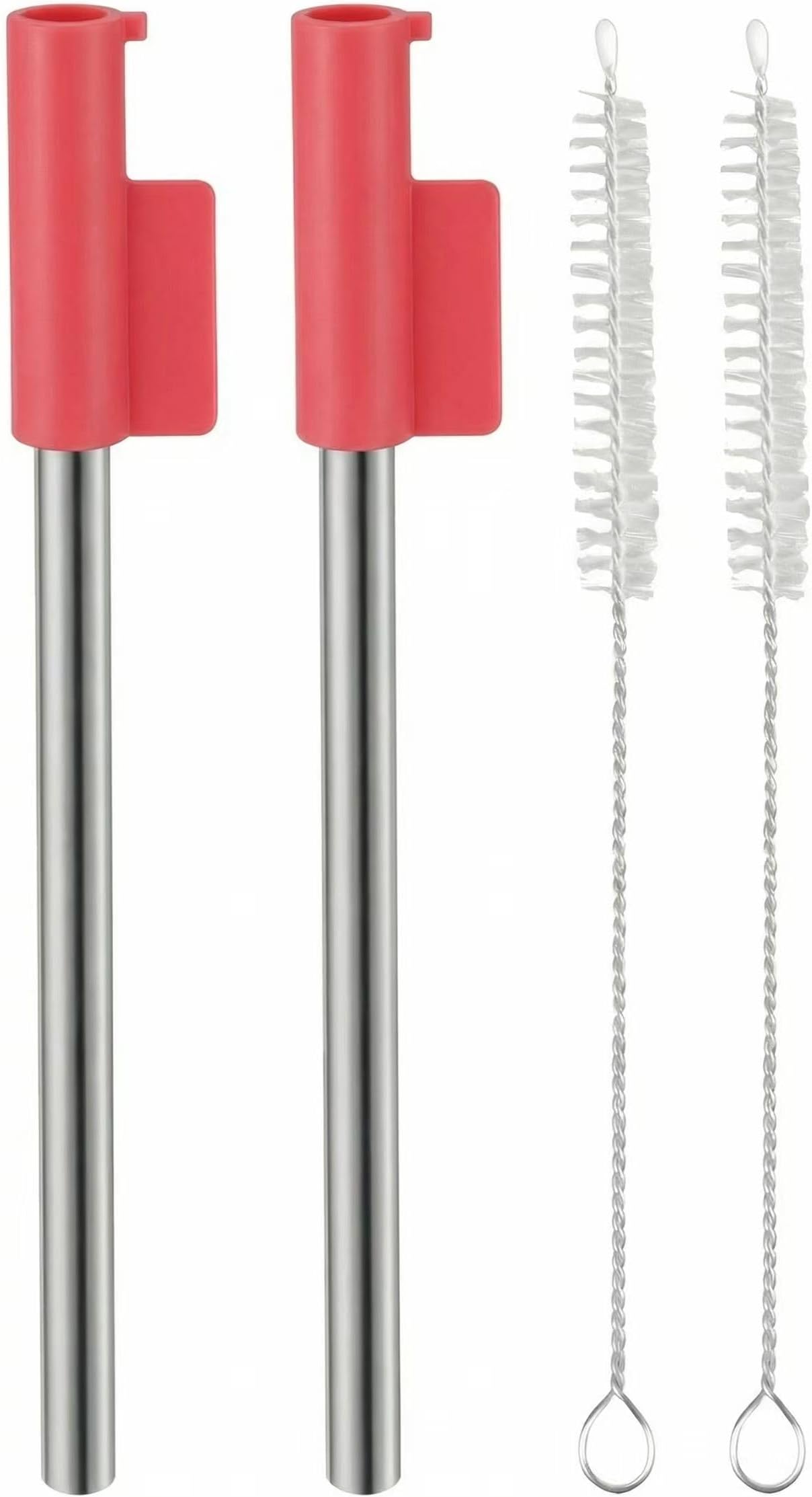 2 Pack Replacement Straws Compatible with Original Brümate Era 40 oz Tumbler, 8 Inch Stainless Steel Straws & 2 Cleaning Brushes Kit, Leak-Proof Fit Accessories (Hot Pink)