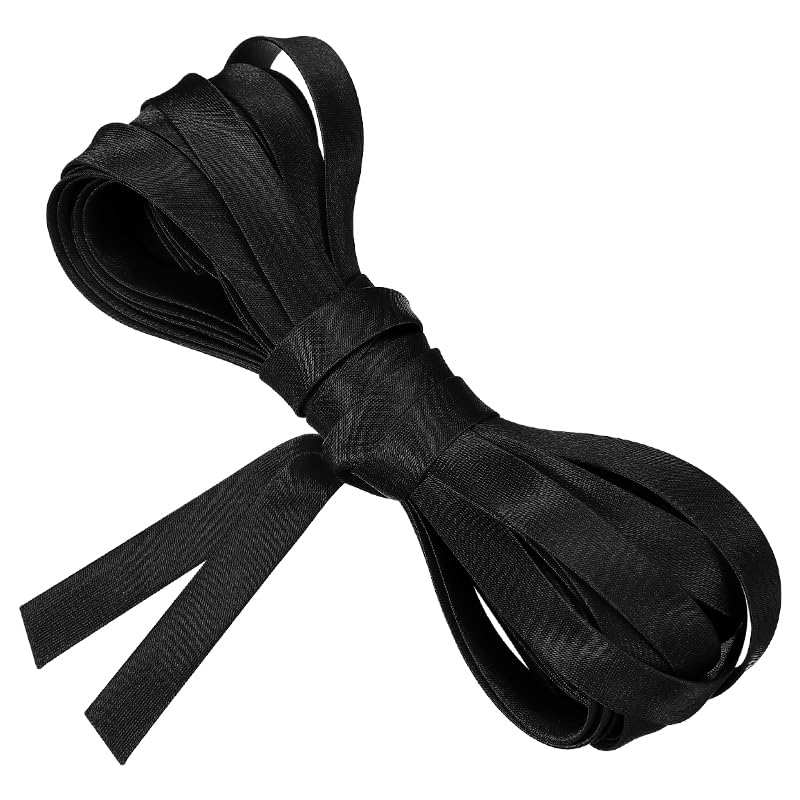 1/2 Inch x 5.5 Yards Double Fold Bias Tape, Satin Pre-fold Continuous Binding Tape for Sewing, Hemming, Quilting, and DIY Crafts, Black