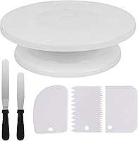 Vista 7 de Soporte giratorio 7 en 1 para tartas de acrílico multifuncional con tapa y plato giratorio para pasteles para decorar (12") - Kit de decoración