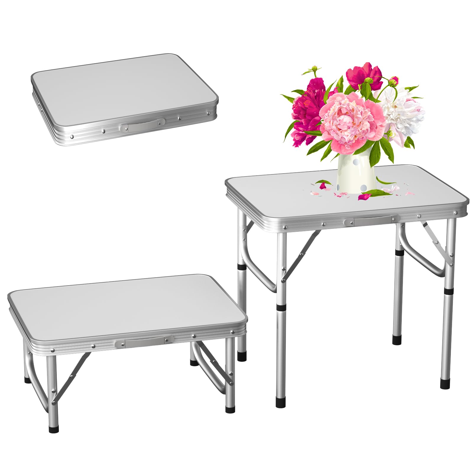 EFAN Folding Table 2FT, Portable Adjustable Height camping table, Easy to transport with carry handle, For Indoor Outdoor Garden Picnic Dinning BBQ, 60x 45x26/56cm, White — image 1