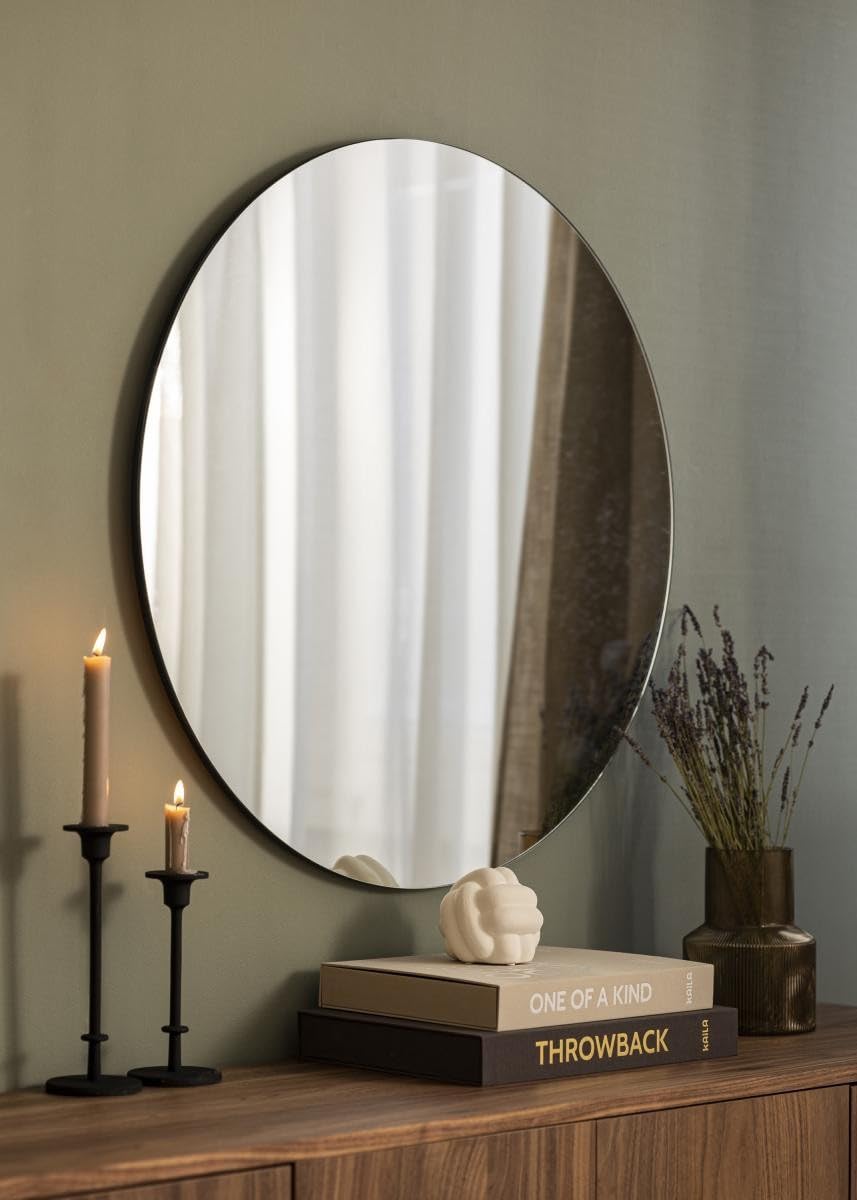 Espejo Redondo de 80 cm - Espejo Decorativo de Pared para Baño, Tocador, Sala de Estar y Dormitorio | Baño, pasillo, versátil, duradero, fácil de montar, incluye tornillos