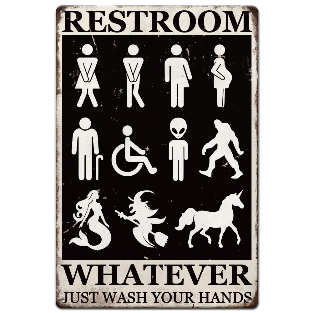 Targa Divertente Per WC Unisex In Alluminio 7,5x20 Cm, Con Simboli Uomo, Donna, Alieno E Dinosauro, Per Casa, Bar E Uffici - 2