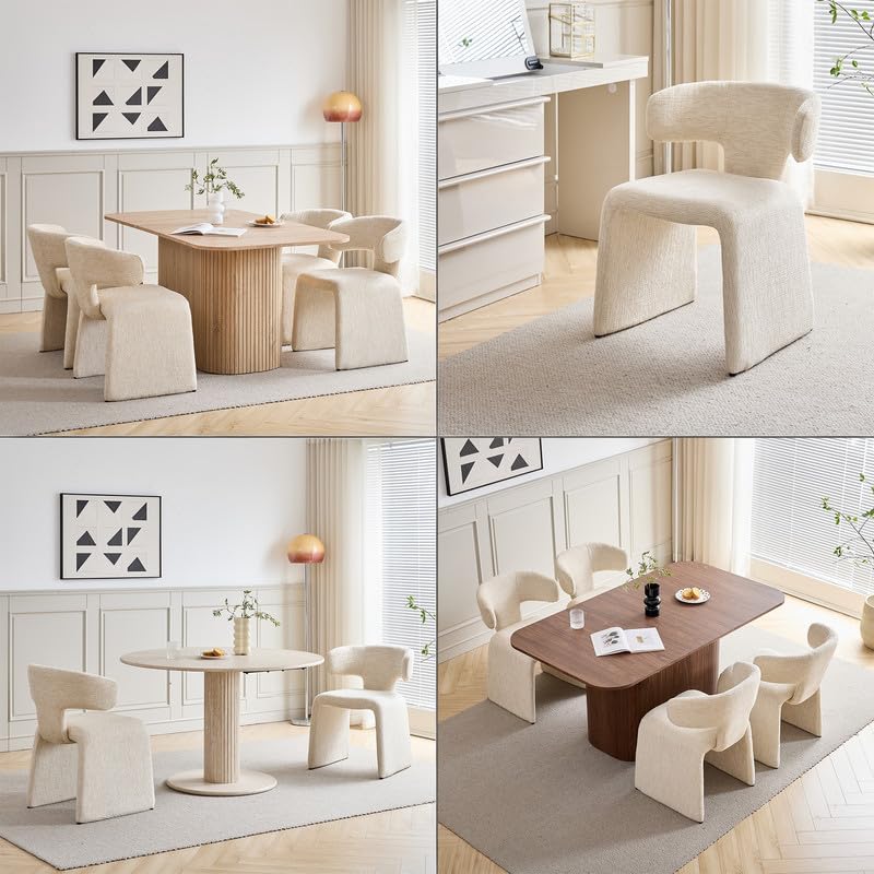 Juego de 4 Sillas de Comedor Modernas, (Beige-MB997) | Respaldo Ergonómico, Tapizados en Tela de Lino, Antirrayaduras y Fácil Limpieza, Para Salón, Cocina, Oficina y Cafetería