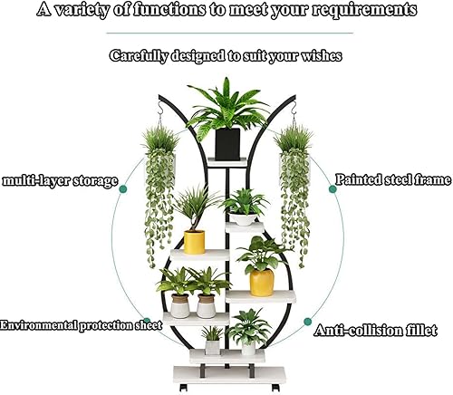 Miniatura 4 de Soporte de metal para flores de 6 niveles, estante para plantas, para interiores, exteriores, balcón, jardín (H 21.7 x 9.8 x 59.8 in)
