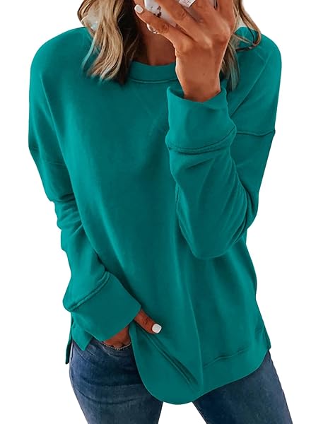 Dokotoo Women's Casual Crew Neck Sweatshirt Loose Soft Long Sleeve Pullover Tops