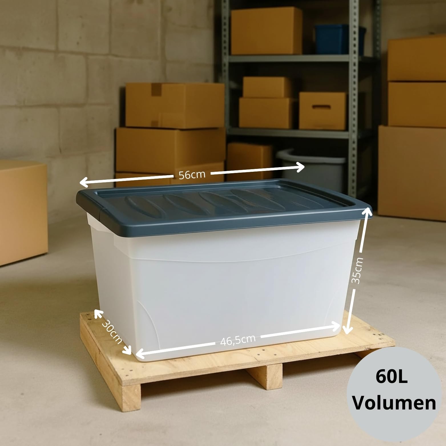 BigDean 3x 60 L Aufbewahrungsbox mit Deckel groß Budget Line Plastikbox mit Deckel