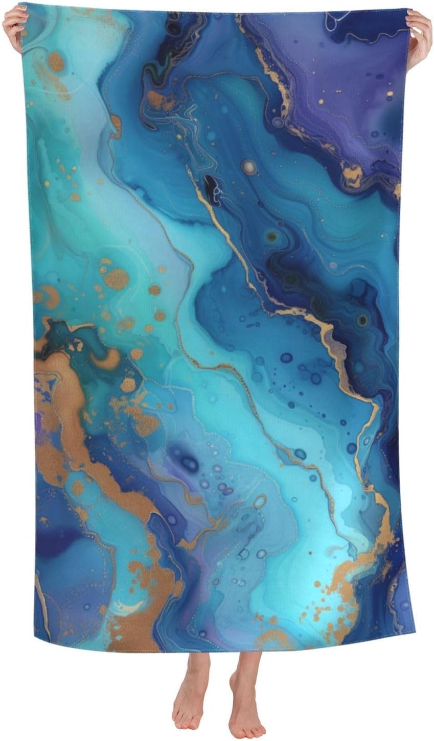 Abstract Mid Century Boho Beach Towel Microfiber Sand Free Leaves Towels for Adults Kids Quick Dry Ultra Absorbent Super Soft Pool Travel Swim Bath Shower Towel 52”x 32”