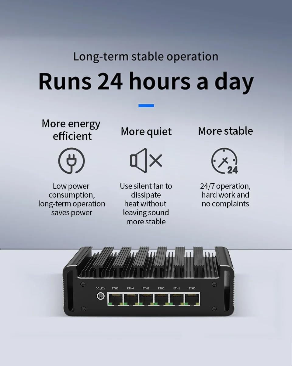 Bez wentylatora Mini PC Core i3 N300 8C/8T z 6 x 2,5 G LAN, 1 x DDR5, 4 USB 2.0, 4K HD DP, mini komputer stacjonarny obsługuje dwupasmowe WiFi dla przemysłu biznesowego, bez pamięci RAM BEZ SSD