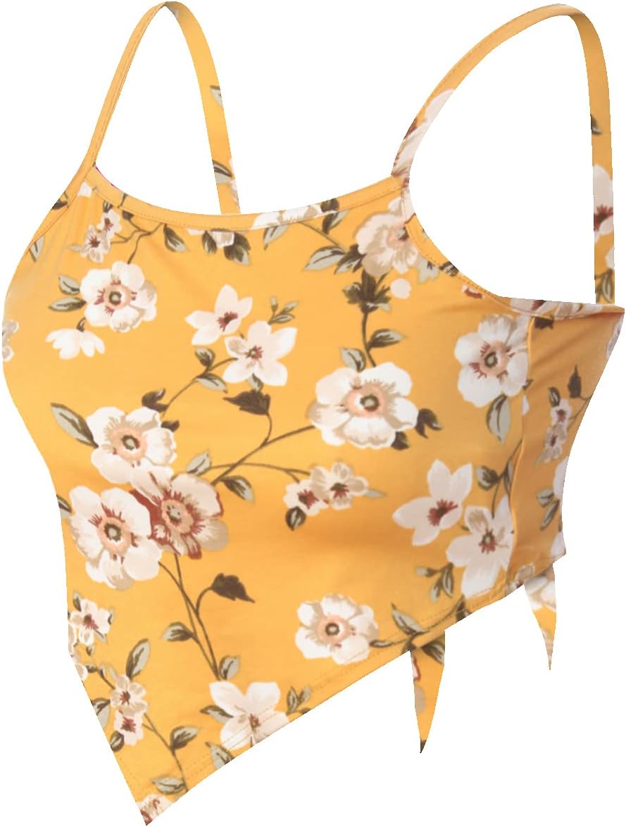 Design by Olivia Women's Stretchy Asymmetric Tie Knob Open Back Bandana/Flower Print Crop Top Shirt- Made in USA - Image 2
