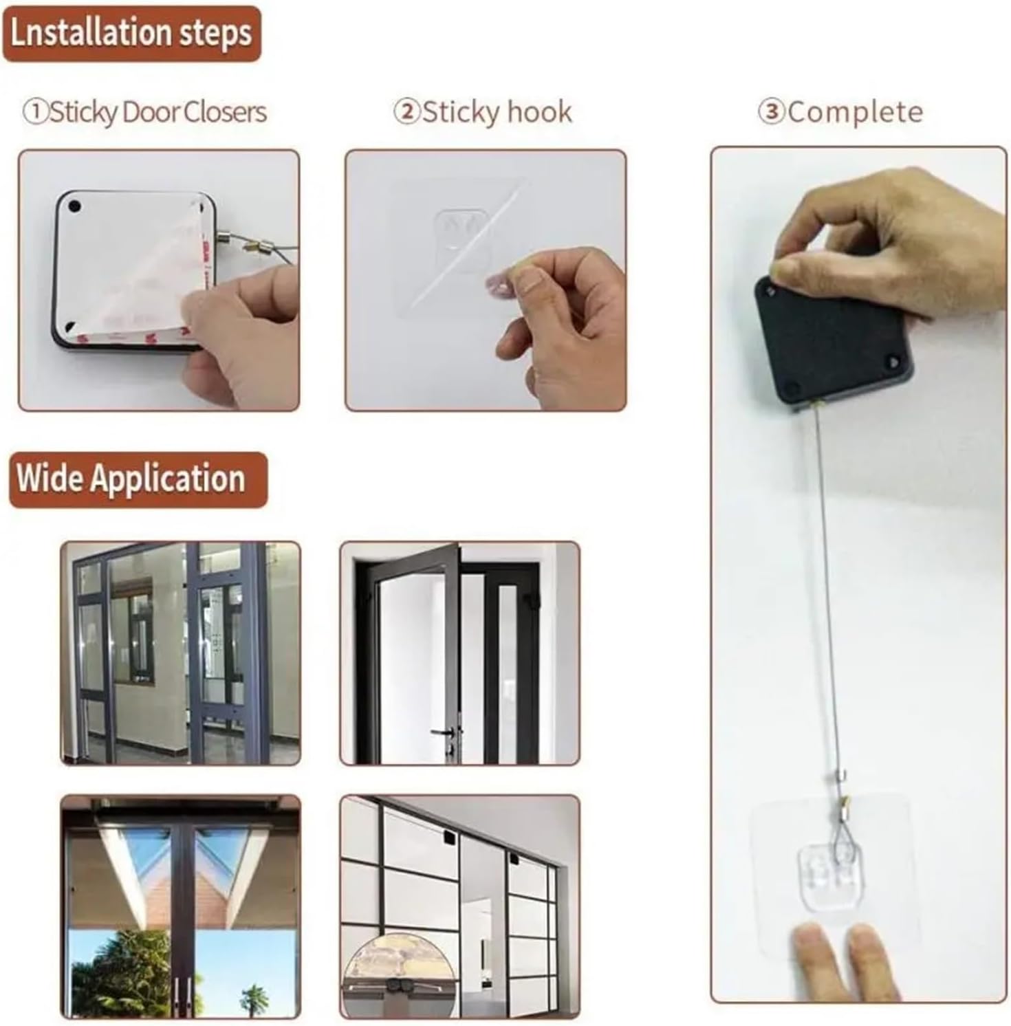 Automatic Door Closer, 4PCS Automatic Sensor Door Closer Punch-Free Adjustable Surface Door Stopper Automatically Close Door Bracket Closer Home Improvement(White 800G Pull)