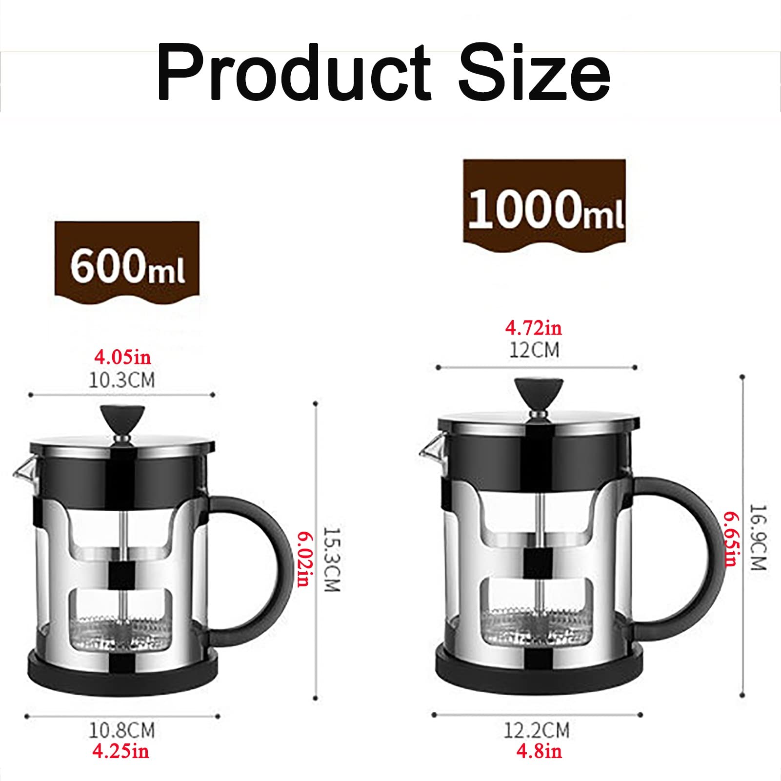 Cafetera Émbolo Para Regalos De Viaje De Camping, Cafetera Francesa De Acero Inoxidable Con Filtro De 3 Niveles, Cafetera De Piston De Vidrio De Borosilicato Resistente Al Calor Tetera, Fácil Limpiez