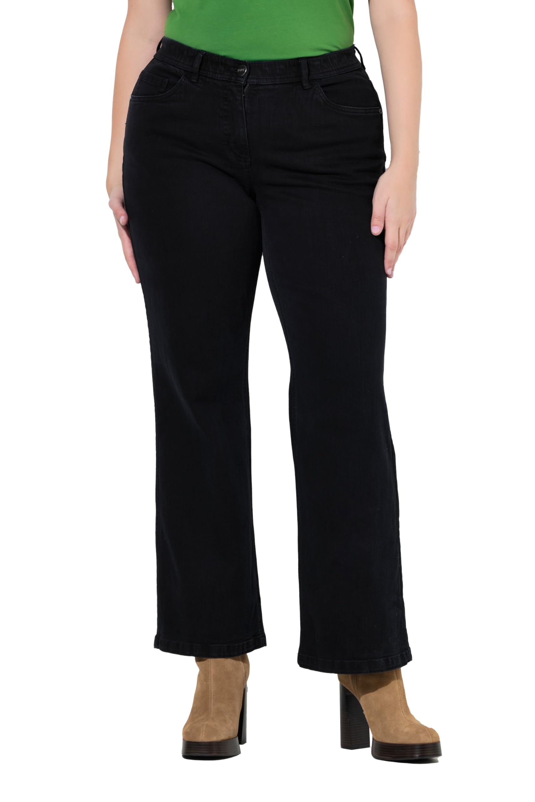 Ulla Popken Damen große Größen Übergrößen Plus Size Jeans Mary, weites Bein, Elastikbund, Biobaumwolle 846994