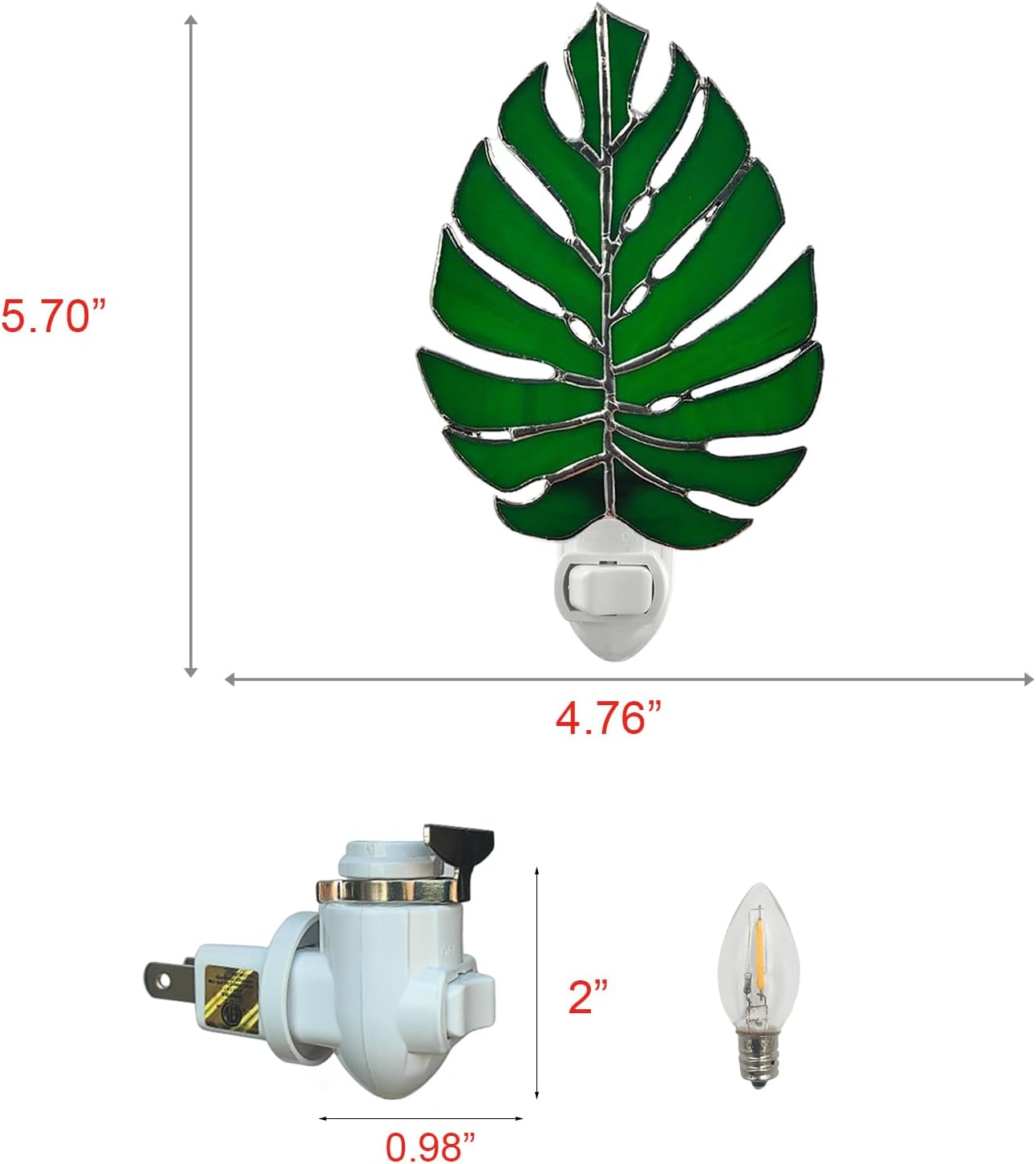 CHEZBABY Plant Stained Glass Night Light Plug into Wall Lamp Decorative Accent Nightlight for Hallway Bedroom Bathroom Kitchen Home Décor(Monstera)