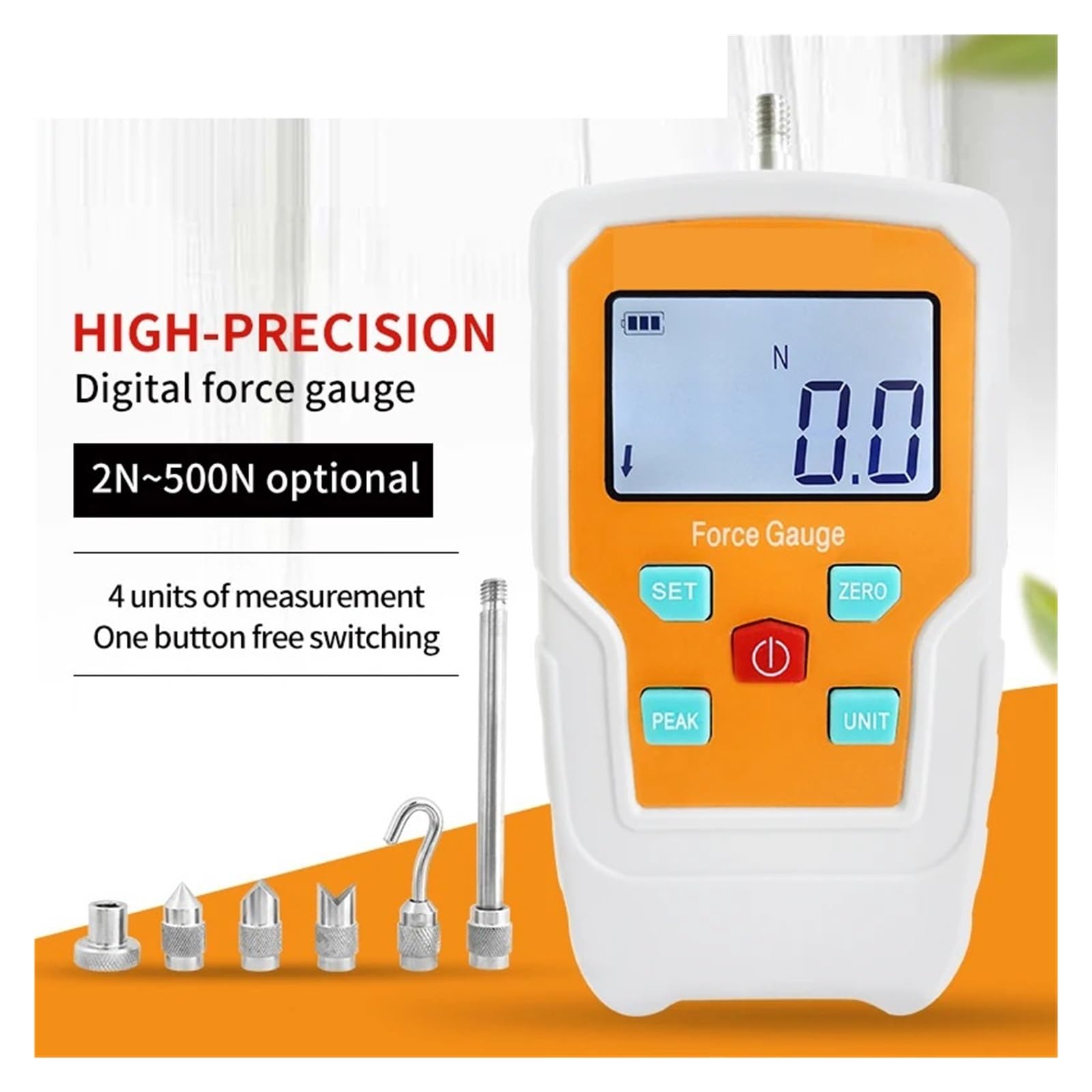 Dinamómetro digital de 3N-500N, medidor de fuerza de empuje y tracción de alta precisión, instrumento de medición de fuerza for control de calidad y pruebas de materiales. Preciso y eficiente(5N)