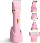 5-in-1 Bikini Trimmer for Women, Electric Razor & Full Body Hair Remover, IPX7 Waterproof Wet & Dry Shaver, Rechargeable, Painless Cordless Groomer for Face, Legs & Underarms (Pink)